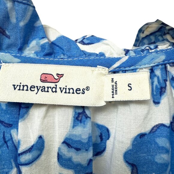 VINEYARD VINES Womens Top Size Small Blue White Floral Sleeveless Ruffle Blouse - Picture 4 of 8
